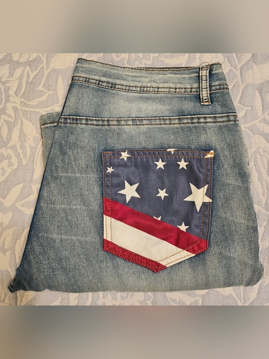 Merona Denim - Merona Light Blue Wide-Leg Jeans with Flag Pocket - Blue, Red, White